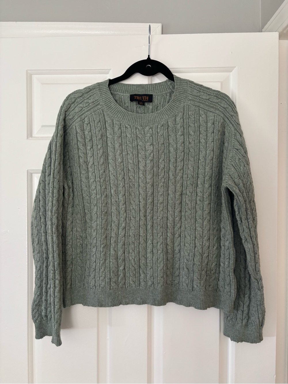 Truth by Republic Cable Knit Crewneck Sweater Sage Green - Size Small